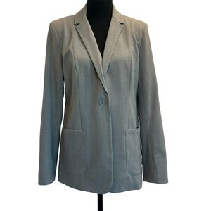 Tahari gray blazer single breasted front pockets career business professional